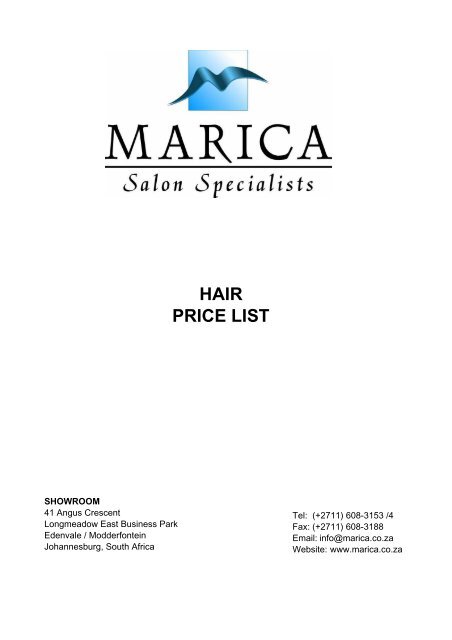 Hair Price List - Marica Hair and Beauty Salon Specialists