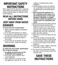 Important Safety Instructions Keep Away From Water Do Not Conair