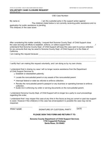 Voluntary Case Closure Request Form - Sonoma County