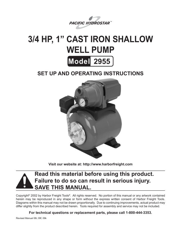 1/2 HP Cast Iron Sewage Pump Harbor Freight Tools