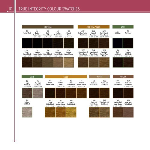 True Integrity Hair Color Chart