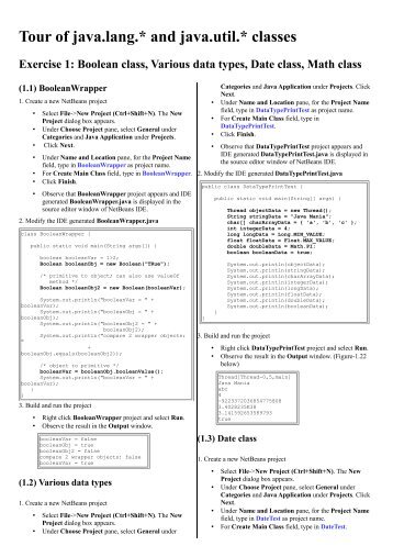 Tour of java.lang.* and java.util.* classes Exercise 1: Boolean class ...