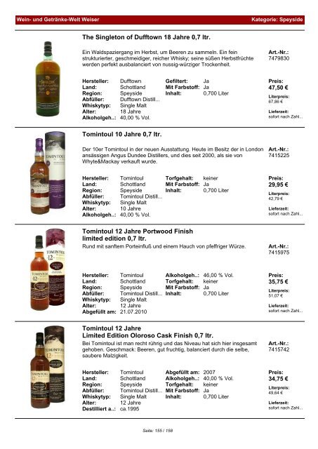 Katalog für Kategorie: Speyside - Wein