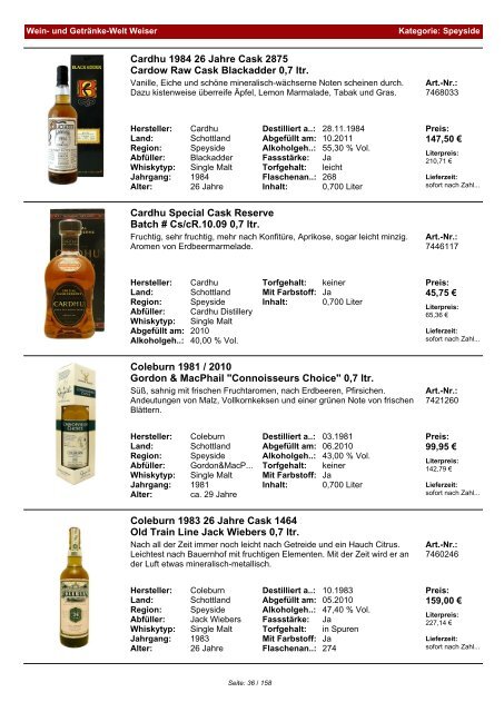 Katalog für Kategorie: Speyside - Wein