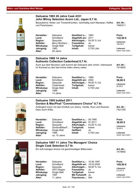 Katalog für Kategorie: Speyside - Wein