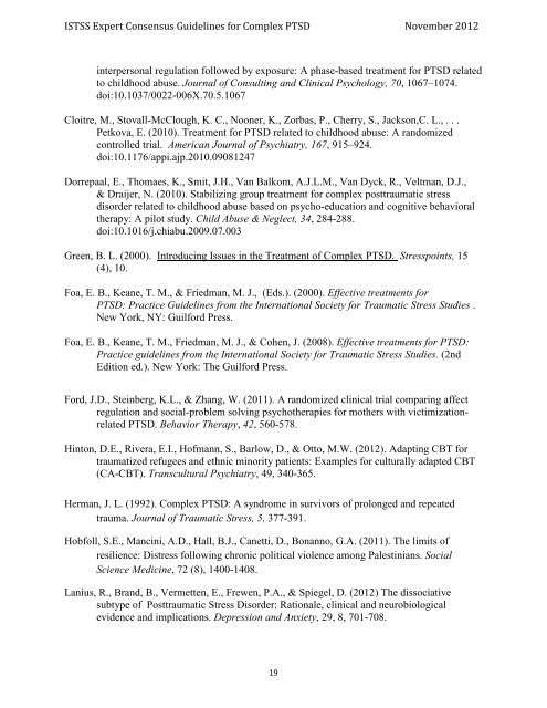 ISTSS Expert Consensus Treatment Guidelines for Complex PTSD