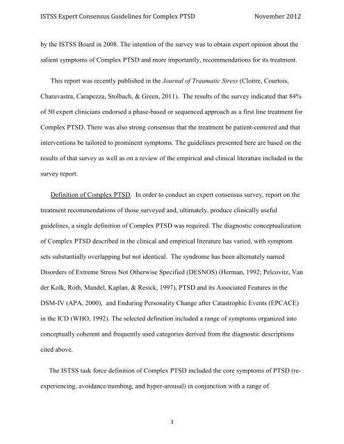 ISTSS Expert Consensus Treatment Guidelines for Complex PTSD