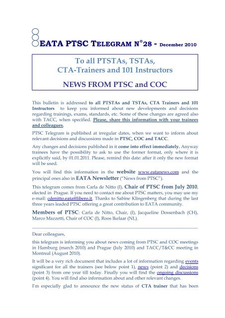 PTSC TELEGRAM 28 February 2011 - European Association for ...