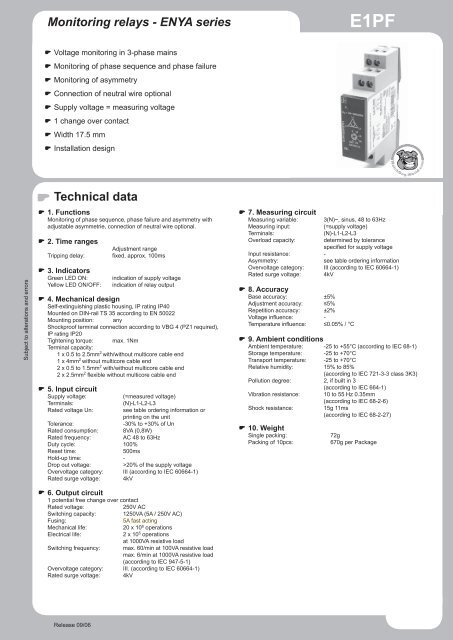 Monitoring relays - ENYA series Technical data - Produktinfo.conrad ...