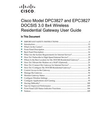 Cisco Model DPC3827 and EPC3827 DOCSIS 3.0 8x4 Wireless ...