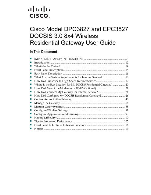 Cisco Model DPC3827 and EPC3827 DOCSIS 3.0 8x4 Wireless ...