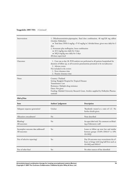 Artemisinin-based combination therapy for ... - The Cochrane Library