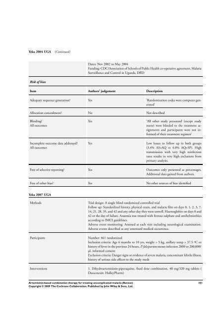 Artemisinin-based combination therapy for ... - The Cochrane Library