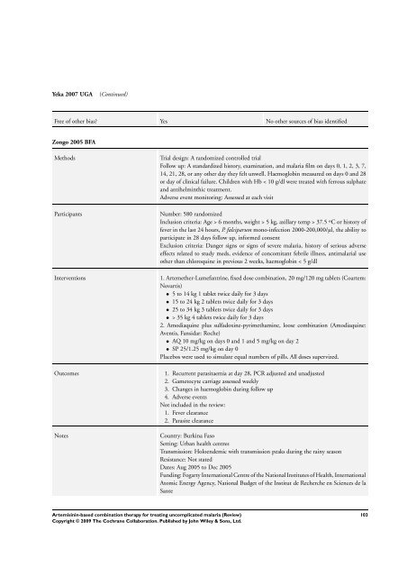 Artemisinin-based combination therapy for ... - The Cochrane Library