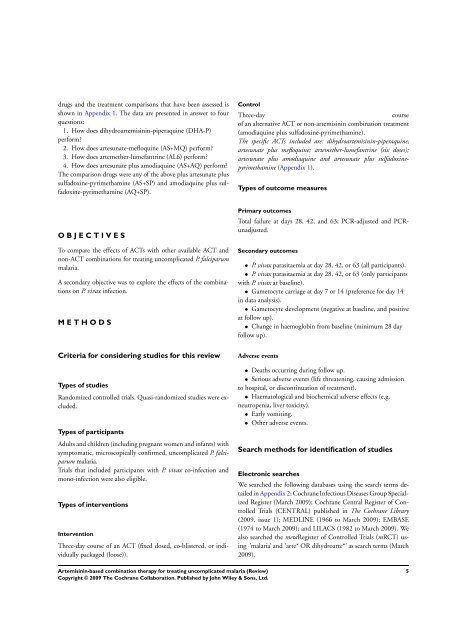 Artemisinin-based combination therapy for ... - The Cochrane Library