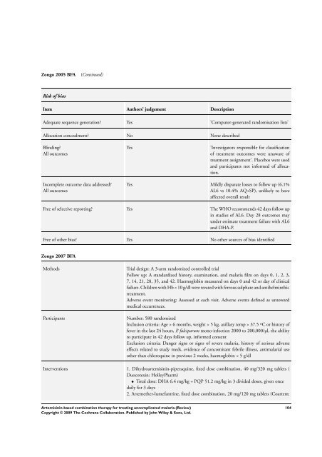 Artemisinin-based combination therapy for ... - The Cochrane Library