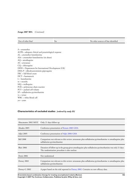 Artemisinin-based combination therapy for ... - The Cochrane Library