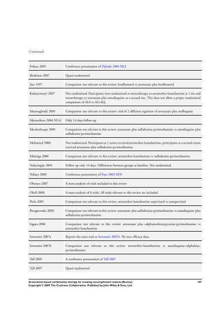 Artemisinin-based combination therapy for ... - The Cochrane Library