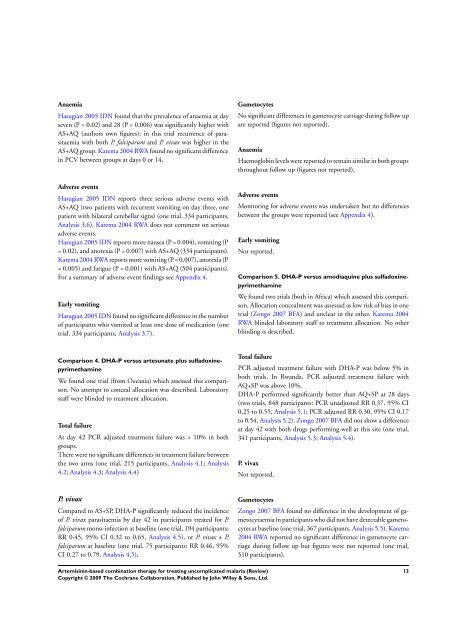 Artemisinin-based combination therapy for ... - The Cochrane Library