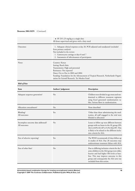 Artemisinin-based combination therapy for ... - The Cochrane Library