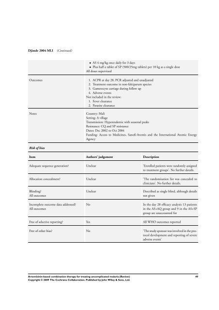 Artemisinin-based combination therapy for ... - The Cochrane Library