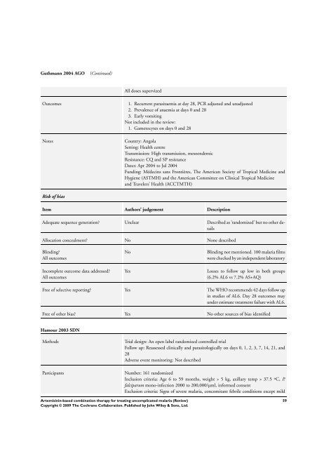 Artemisinin-based combination therapy for ... - The Cochrane Library