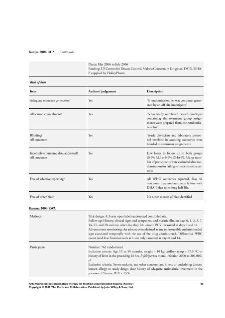 Artemisinin-based combination therapy for ... - The Cochrane Library