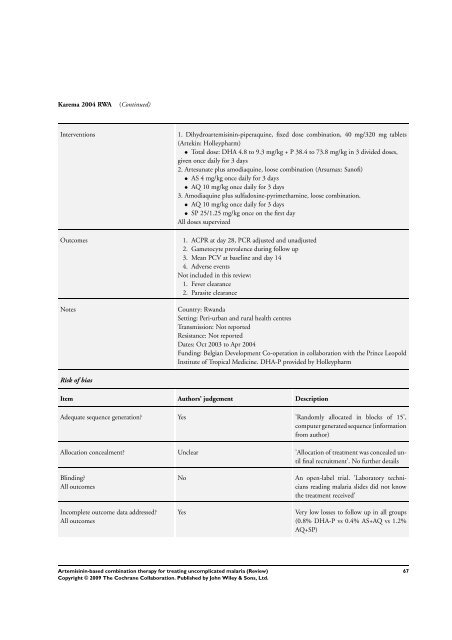 Artemisinin-based combination therapy for ... - The Cochrane Library