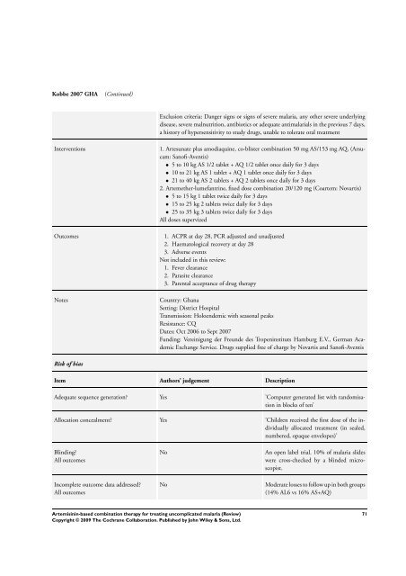 Artemisinin-based combination therapy for ... - The Cochrane Library