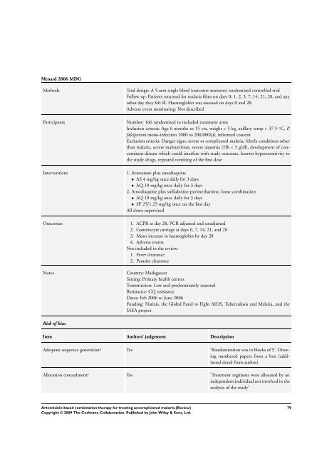 Artemisinin-based combination therapy for ... - The Cochrane Library