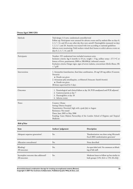 Artemisinin-based combination therapy for ... - The Cochrane Library