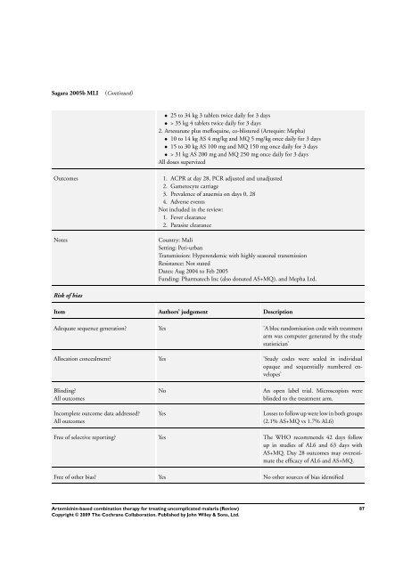 Artemisinin-based combination therapy for ... - The Cochrane Library