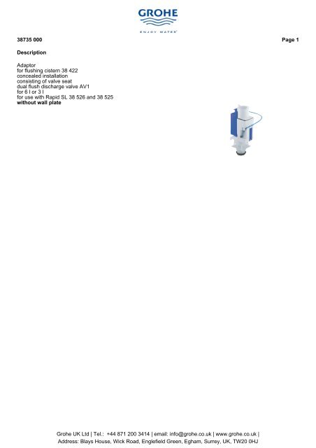 Description Adaptor for flushing cistern 38 422 concealed ... - GROHE