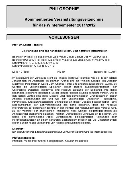 Lehrveranstaltungen WS 2011/2012 - Kommentare - Philosophie