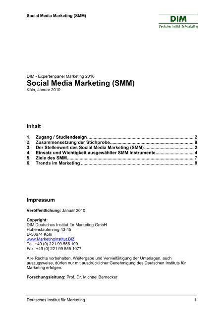 Deutsches Institut fÃ¼r Marketing - Studie Social Media Marketing ...