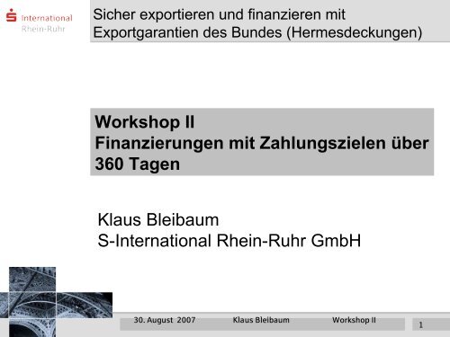 Workshop II - S-International Rhein-Ruhr