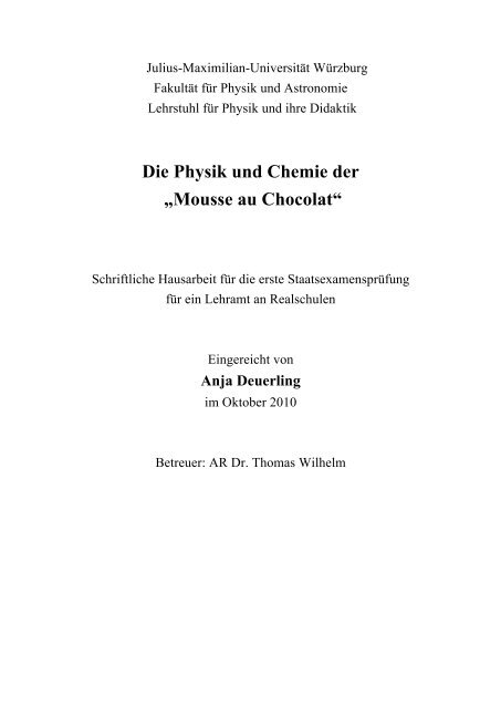 Die Physik und Chemie der â€žMousse au Chocolatâ€œ - Adresse