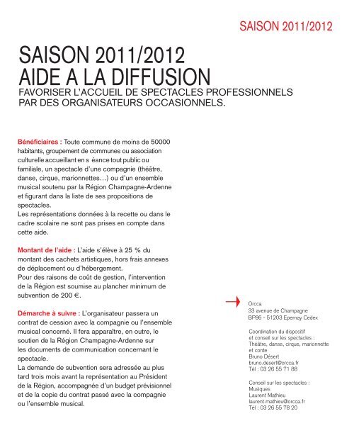 PROPOSITIONS DE SPECTACLES SAISON 2011/2012 - ORCCA