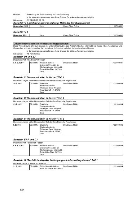 Veranstaltungskatalog 2011 - Thüringer Schulportal