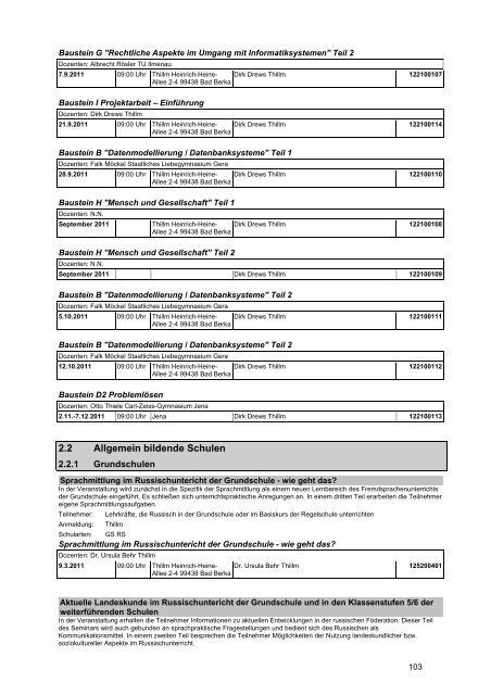 Veranstaltungskatalog 2011 - Thüringer Schulportal