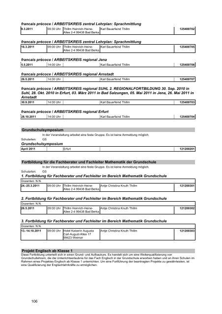 Veranstaltungskatalog 2011 - Thüringer Schulportal