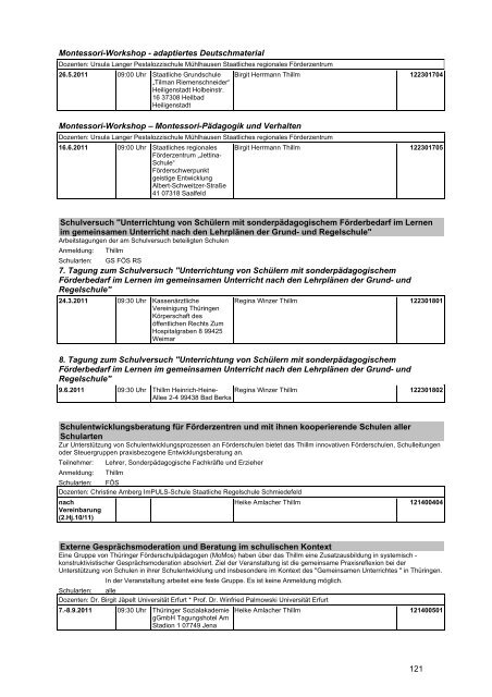 Veranstaltungskatalog 2011 - Thüringer Schulportal