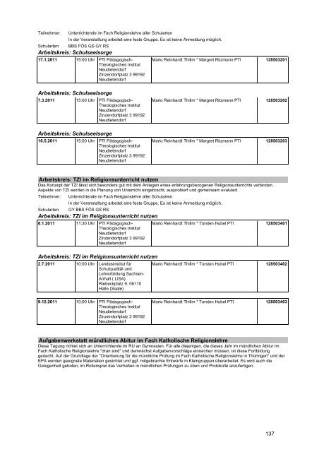 Veranstaltungskatalog 2011 - Thüringer Schulportal