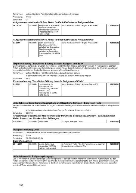 Veranstaltungskatalog 2011 - Thüringer Schulportal