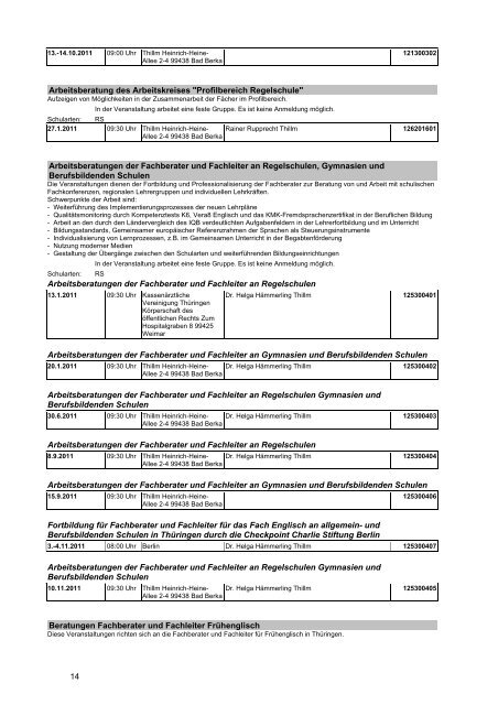 Veranstaltungskatalog 2011 - Thüringer Schulportal