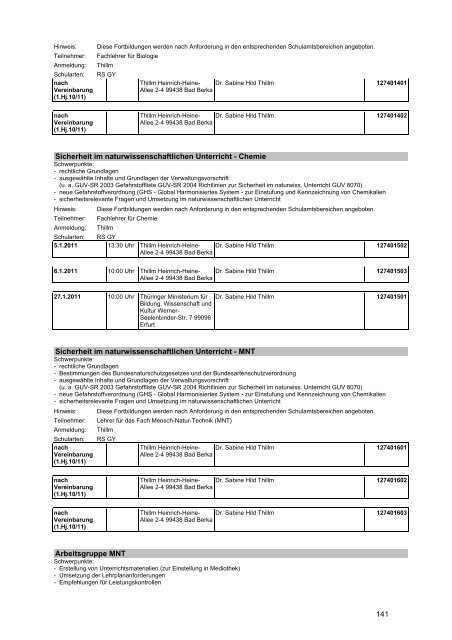 Veranstaltungskatalog 2011 - Thüringer Schulportal