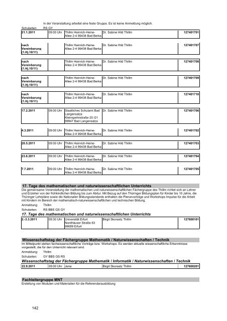 Veranstaltungskatalog 2011 - Thüringer Schulportal