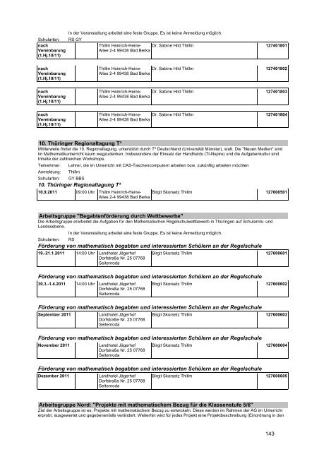 Veranstaltungskatalog 2011 - Thüringer Schulportal