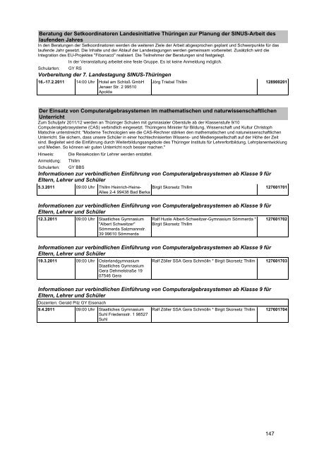 Veranstaltungskatalog 2011 - Thüringer Schulportal