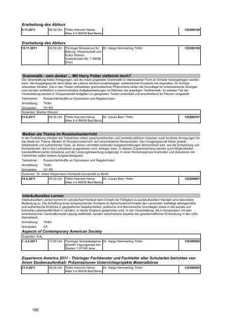 Veranstaltungskatalog 2011 - Thüringer Schulportal